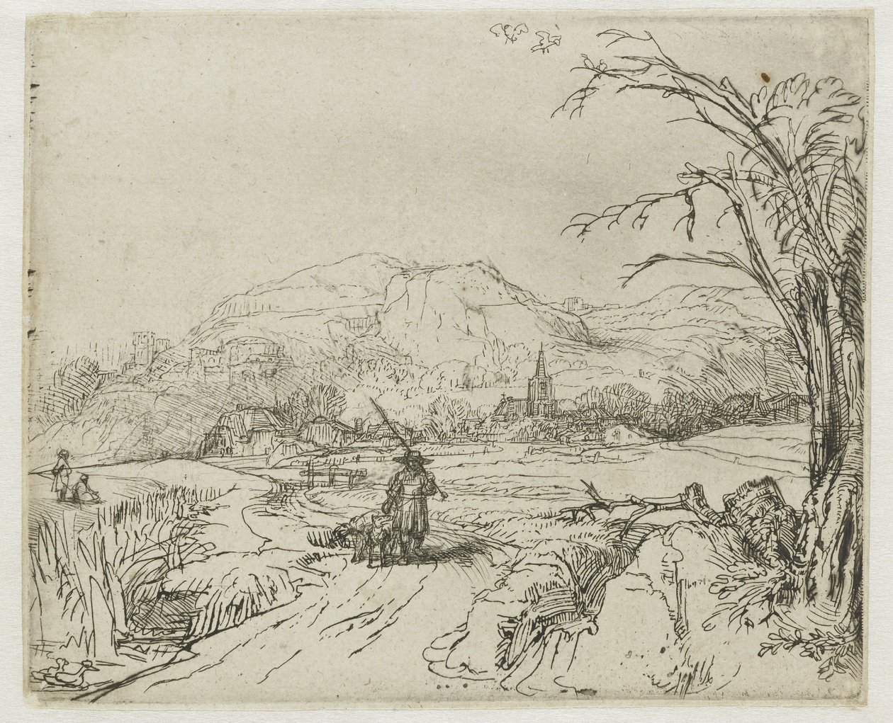 Landscape with Sportsman and Dogs by Rembrandt van Rijn