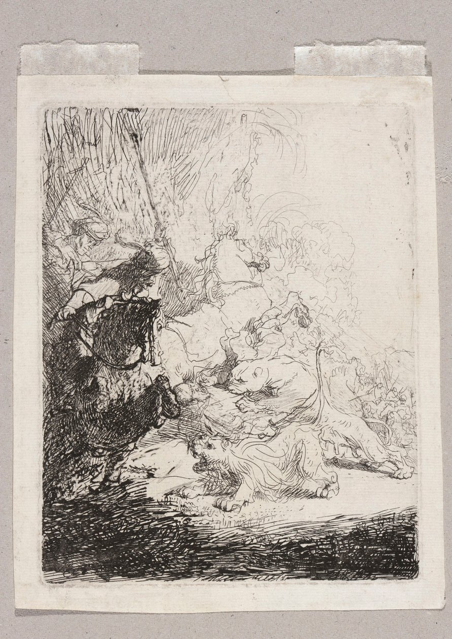 The Small Lion Hunt (with Two Lions) by Rembrandt van Rijn