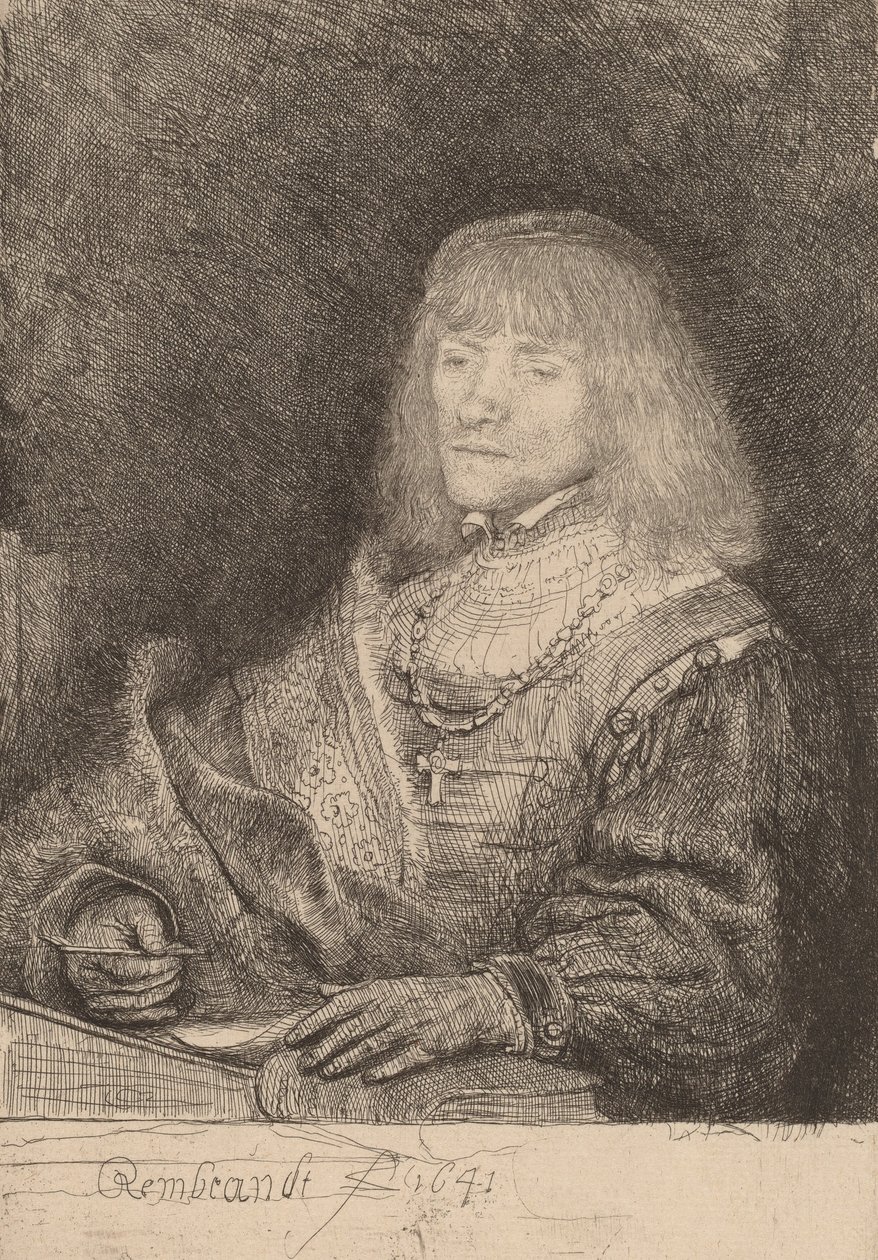 Man at a Desk Wearing a Cross and Chain by Rembrandt van Rijn