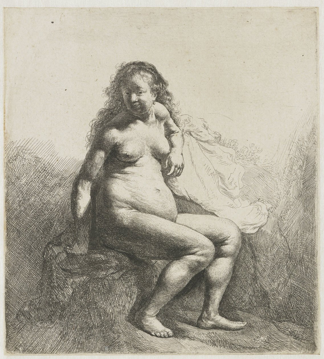 Naked Woman on a Mound by Rembrandt van Rijn
