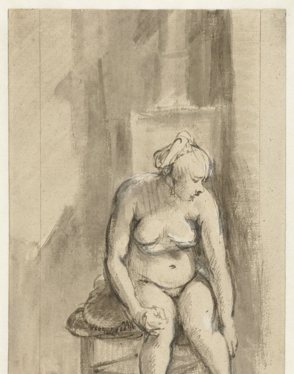 Nude Woman Seated by a Stove by Rembrandt van Rijn