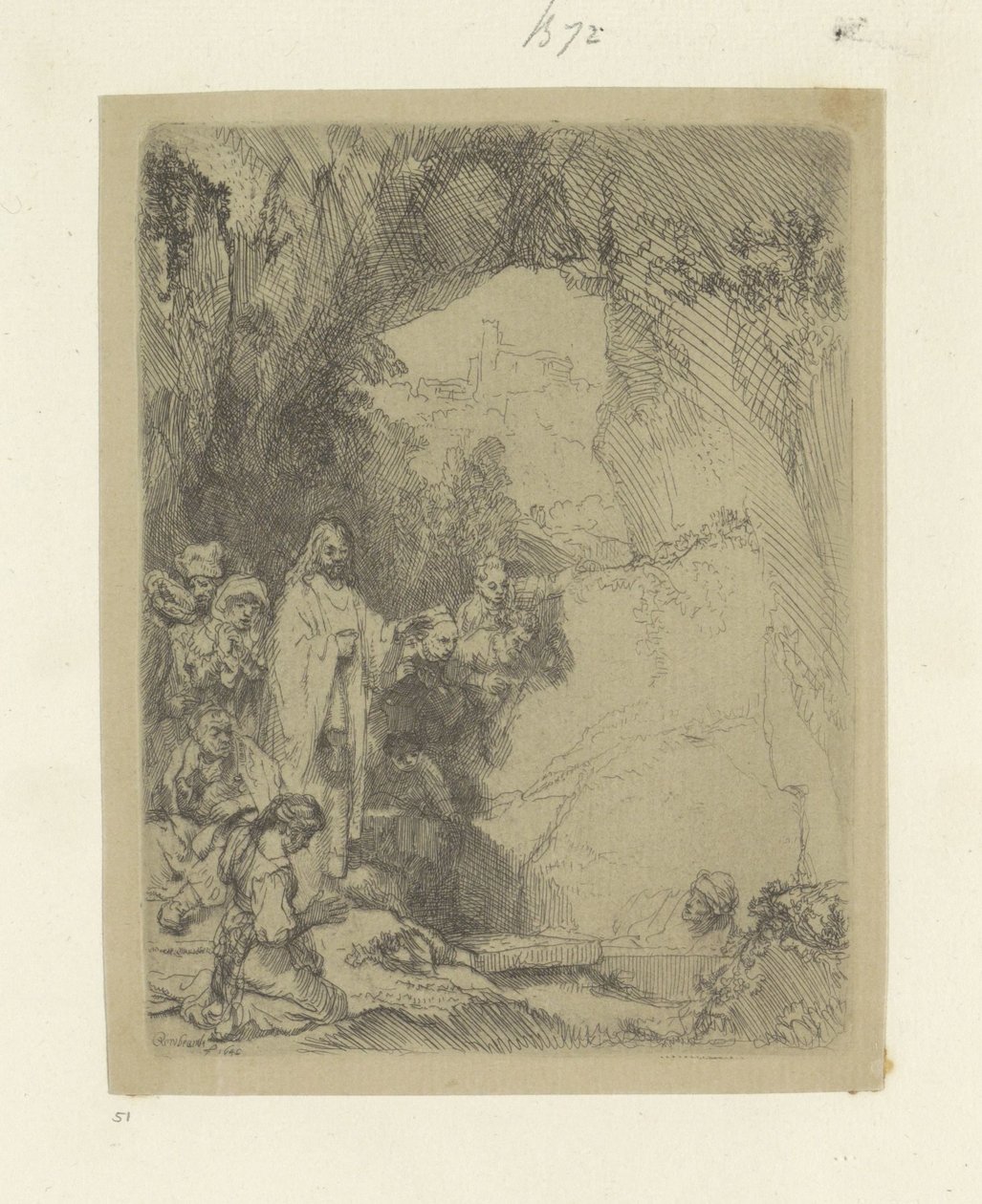 Raising of Lazarus: small plate by Rembrandt van Rijn