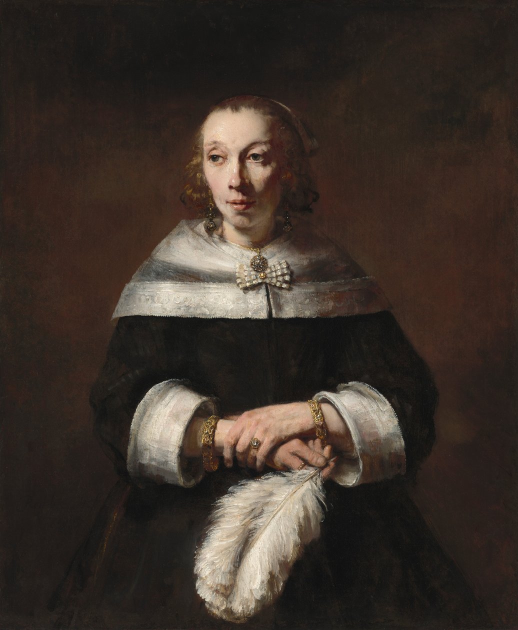 Portrait of a Lady with an Ostrich-Feather Fan by Rembrandt van Rijn