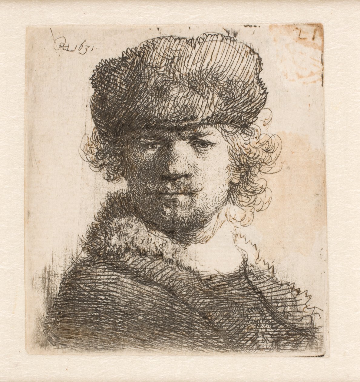 Rembrandt in a Heavy Fur Cap: Full Face: Bust by Rembrandt van Rijn