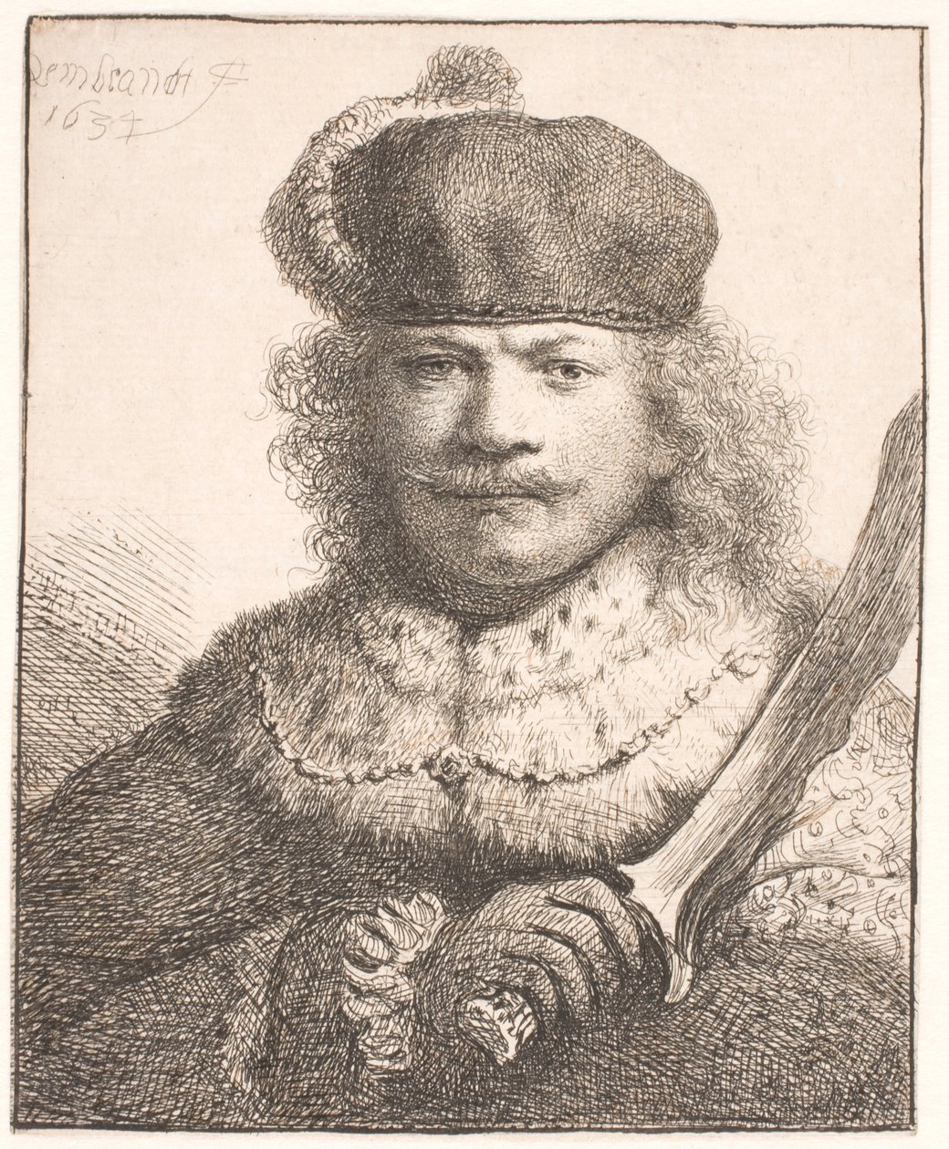 Rembrandt with Raised Sabre: Half-Length by Rembrandt van Rijn