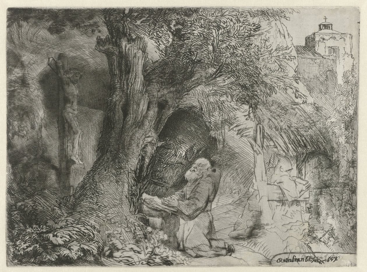 Saint Francis beneath a Tree, Praying by Rembrandt van Rijn