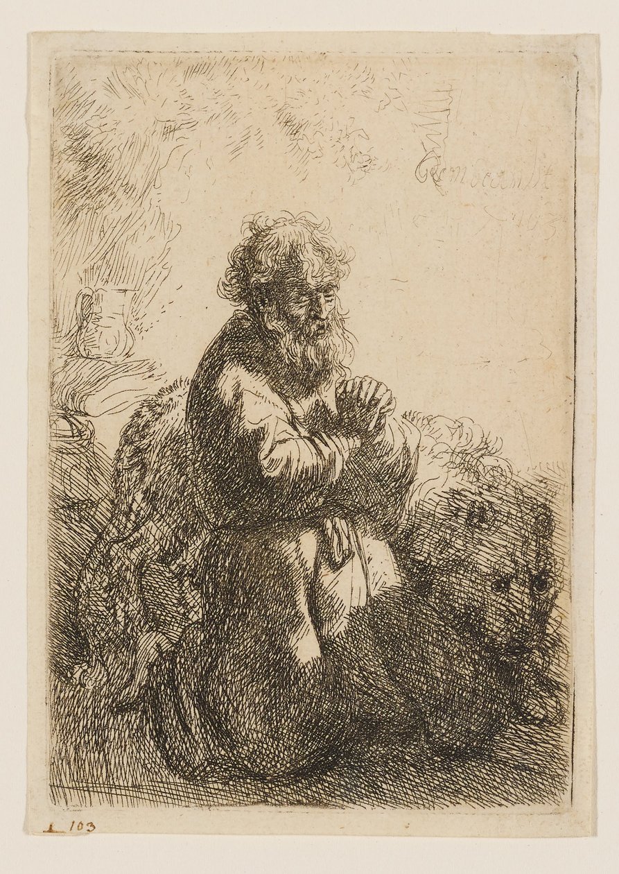 Saint Jerome Kneeling in Prayer, Looking Down by Rembrandt van Rijn