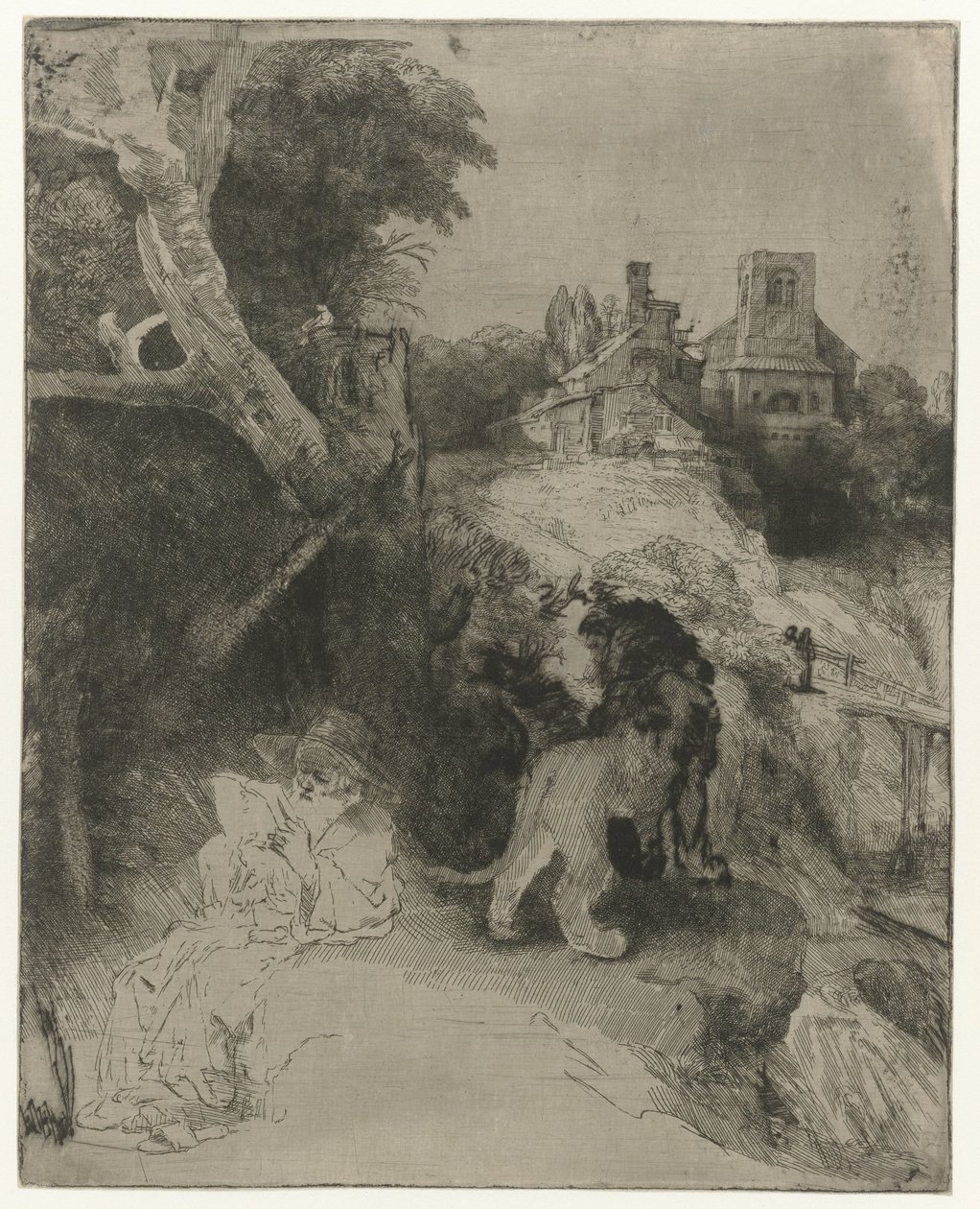 Saint Jerome Reading in an Italianate Landscape by Rembrandt van Rijn