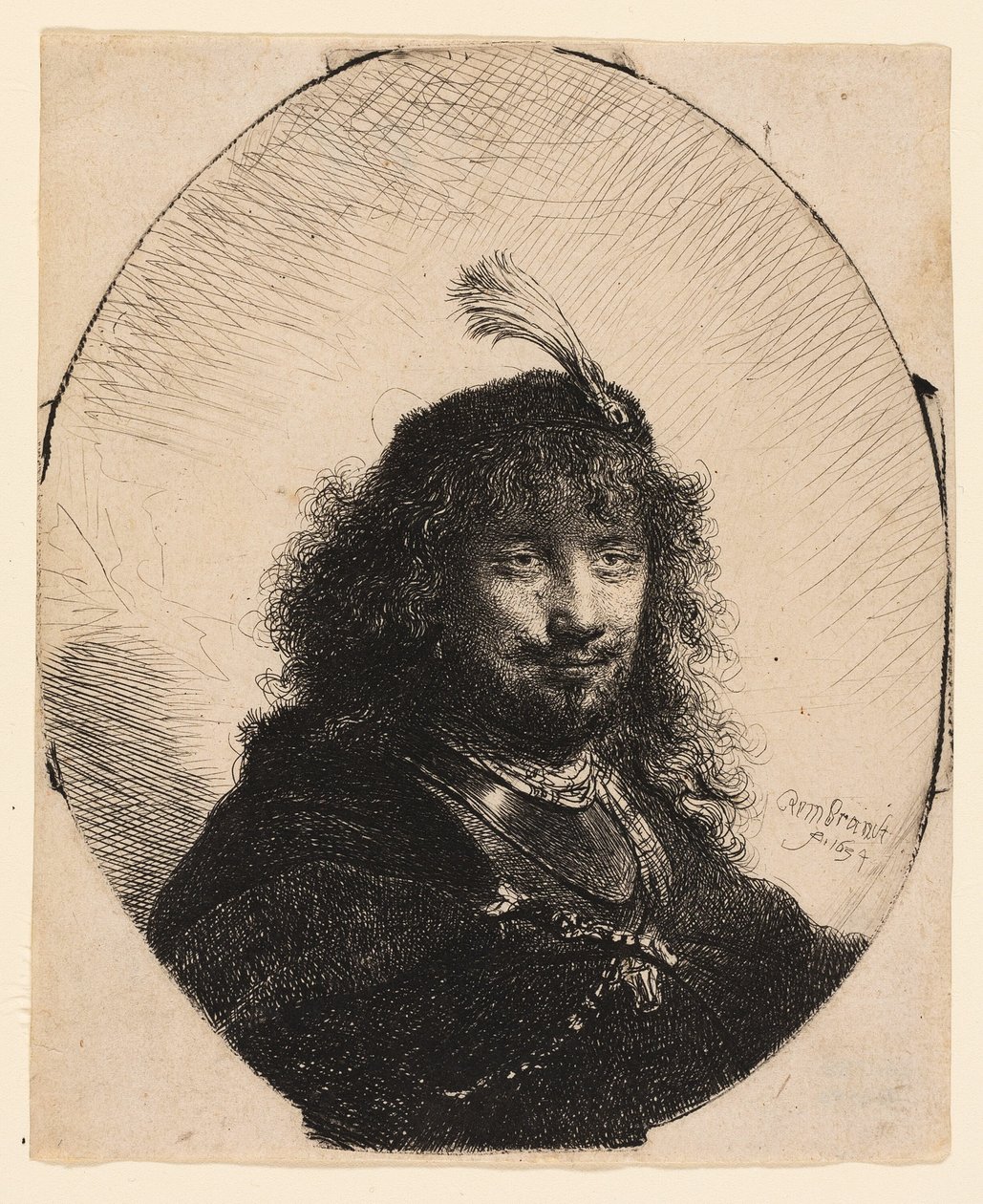 Self-Portrait with Plumed Cap and Lowered Sabre by Rembrandt van Rijn