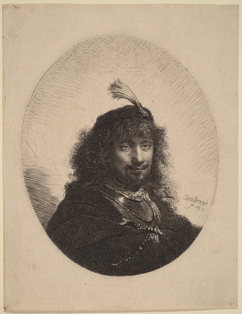 Self-Portrait with Plumed Cap and Lowered Sabre by Rembrandt van Rijn