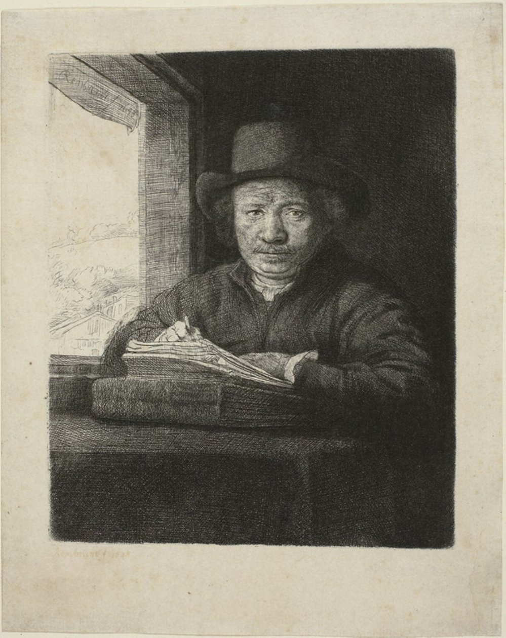 Self-Portrait Etching at a Window by Rembrandt van Rijn