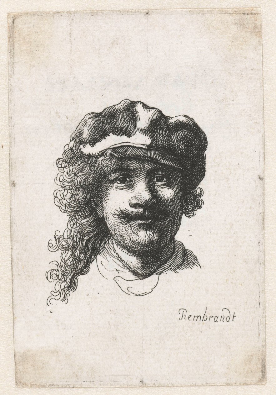 Self-Portrait Wearing a Soft Cap: Full Face, Head Only by Rembrandt van Rijn