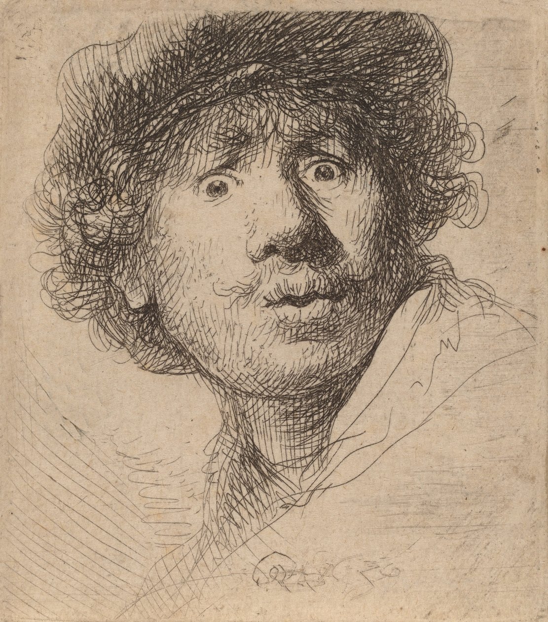 Self-Portrait in a Cap, Open-Mouthed by Rembrandt van Rijn