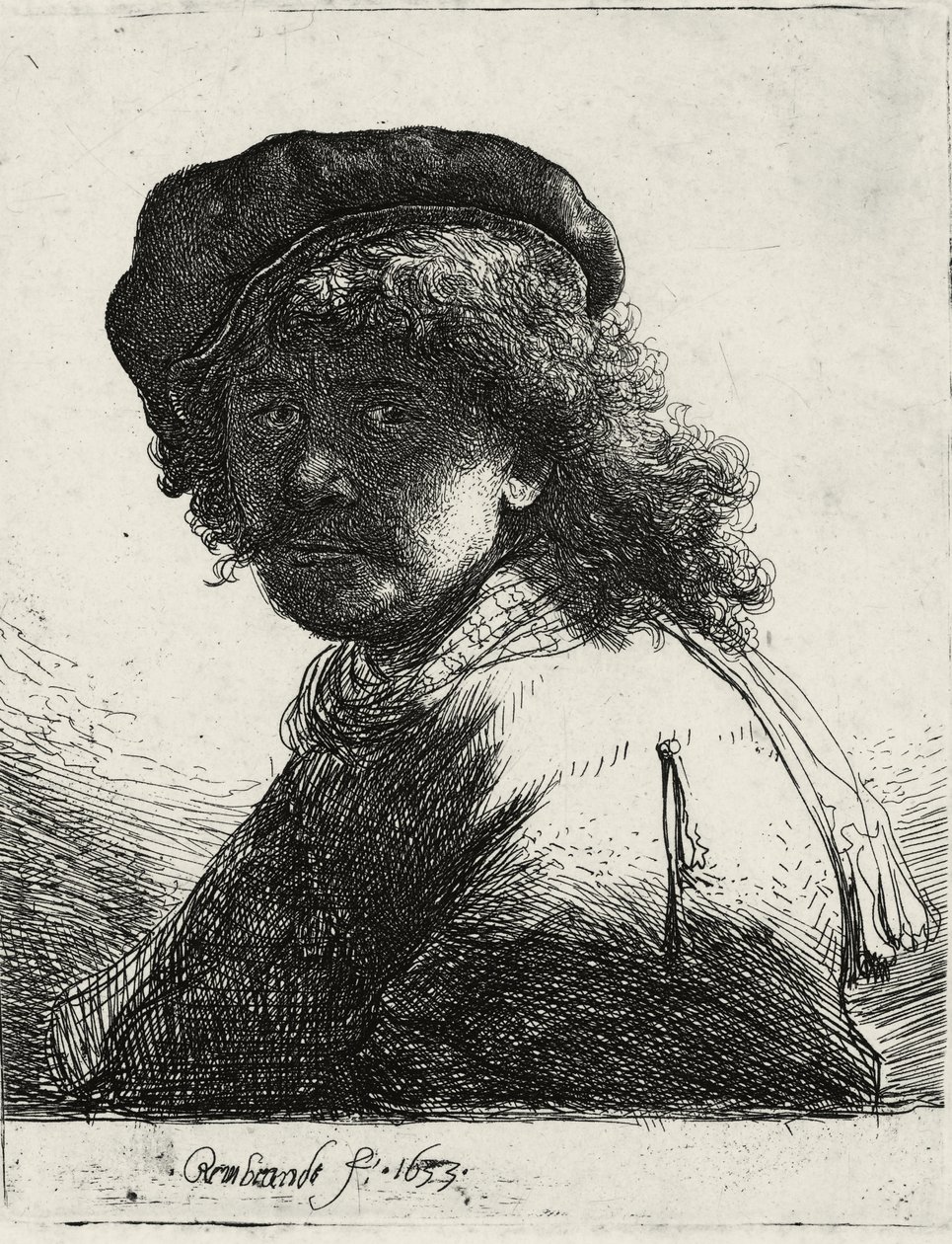 Self-Portrait in a Cap and Scarf with the Face Dark by Rembrandt van Rijn