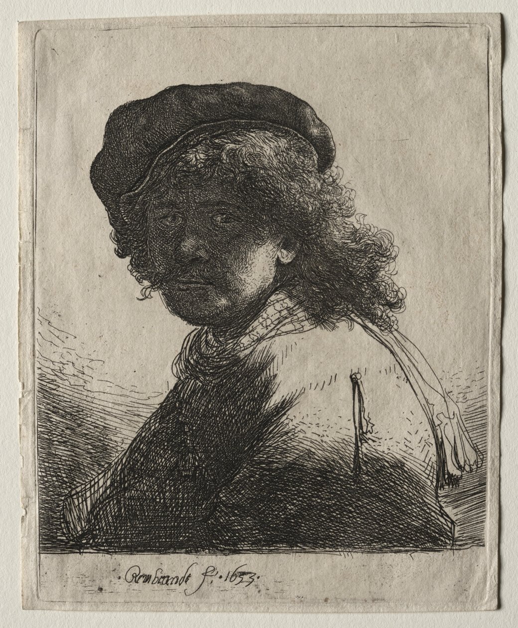 Self-Portrait in a Cap and Scarf with the Face Dark: Bust by Rembrandt van Rijn