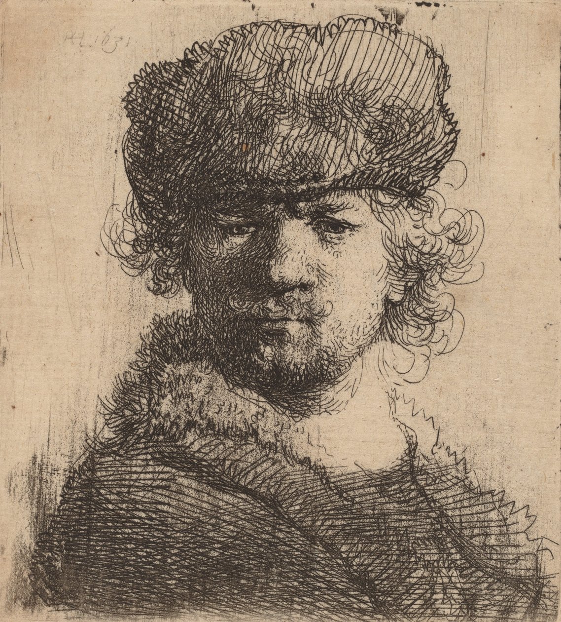Self-Portrait in a Heavy Fur Cap by Rembrandt van Rijn