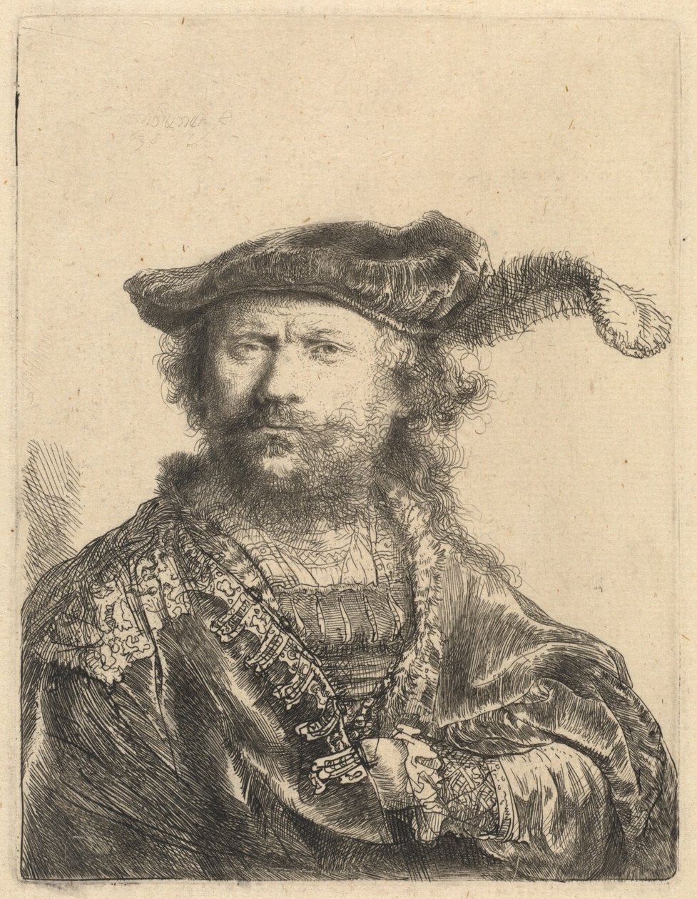 Self-Portrait in a Velvet Cap with Plume by Rembrandt van Rijn