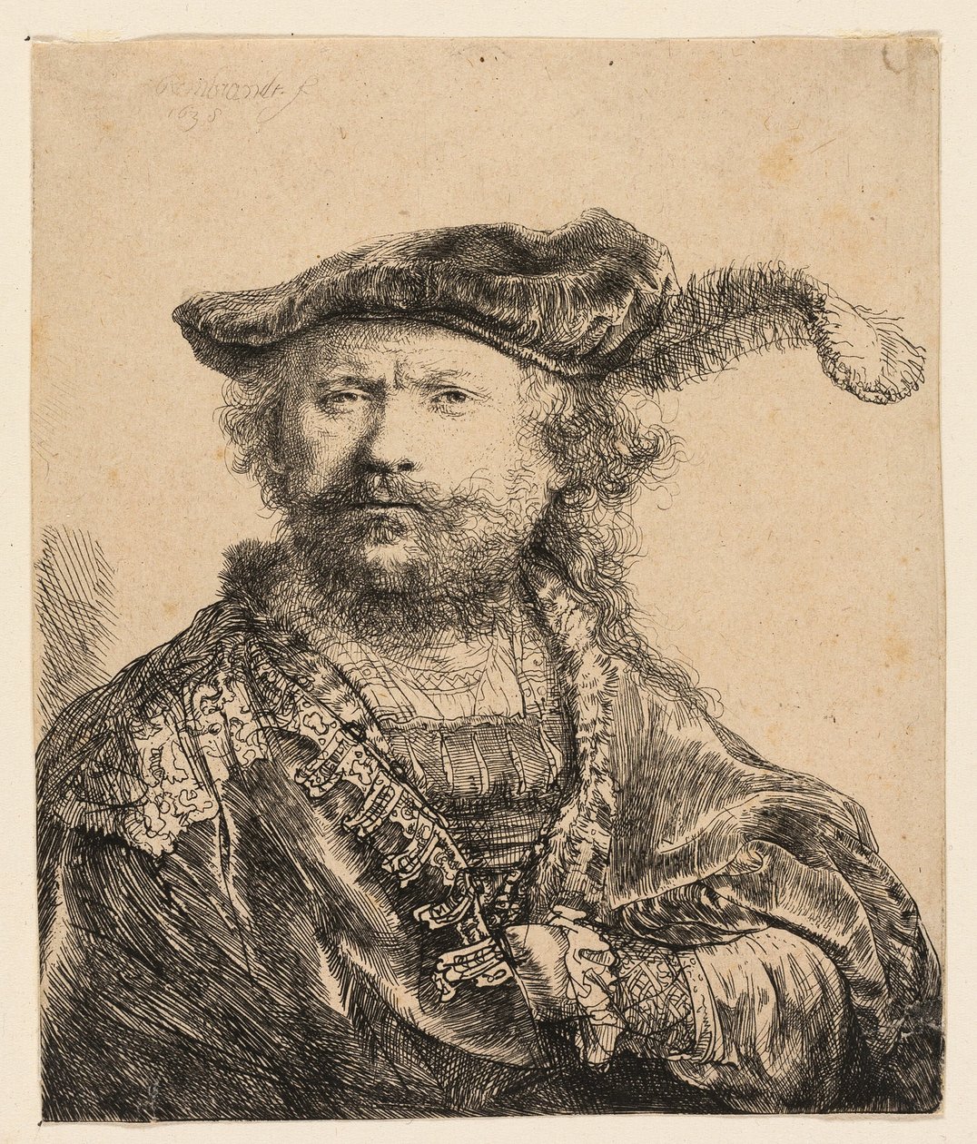 Self-Portrait in a Velvet Cap with Plume by Rembrandt van Rijn