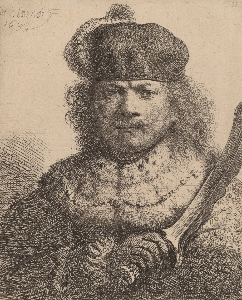 Self-Portrait with Raised Sabre by Rembrandt van Rijn
