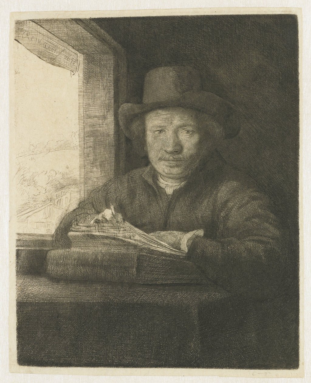 Self-portrait Etching at a Window by Rembrandt van Rijn