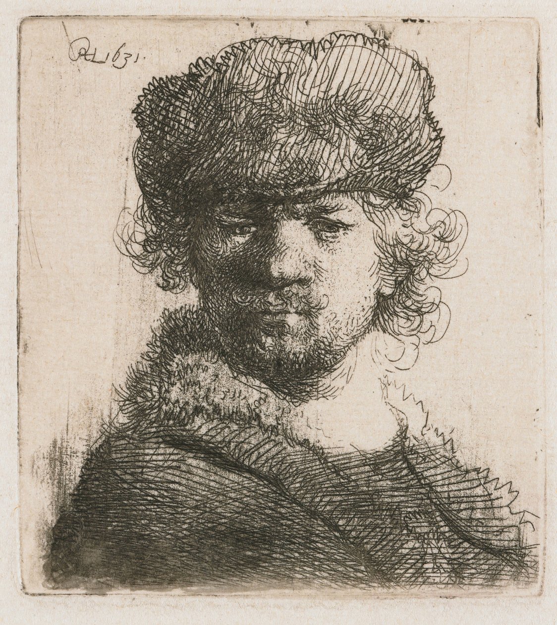 Self-portrait in a Heavy Fur Cap: Bust by Rembrandt van Rijn