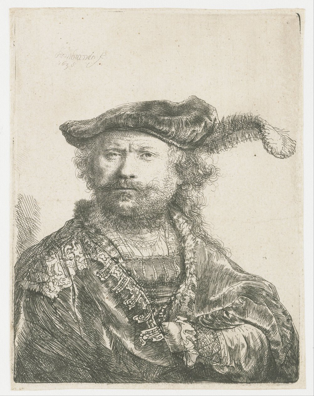 Self-portrait in a Velvet Cap with Plume by Rembrandt van Rijn