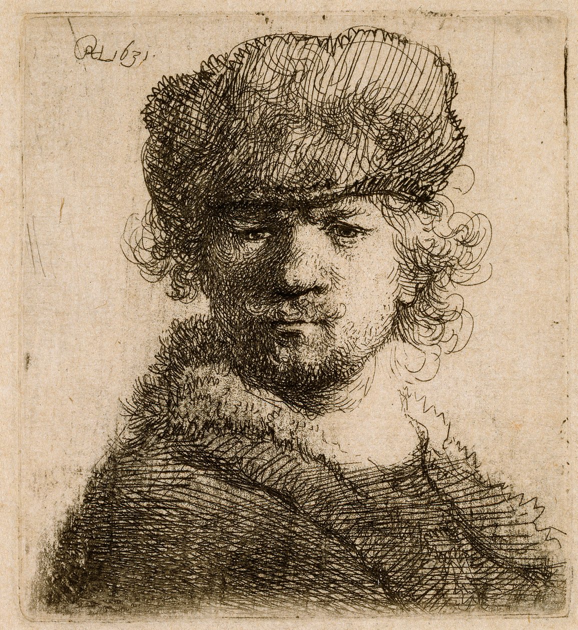Self-portrait in a Heavy Fur Cap: Bust, 1631 by Rembrandt van Rijn