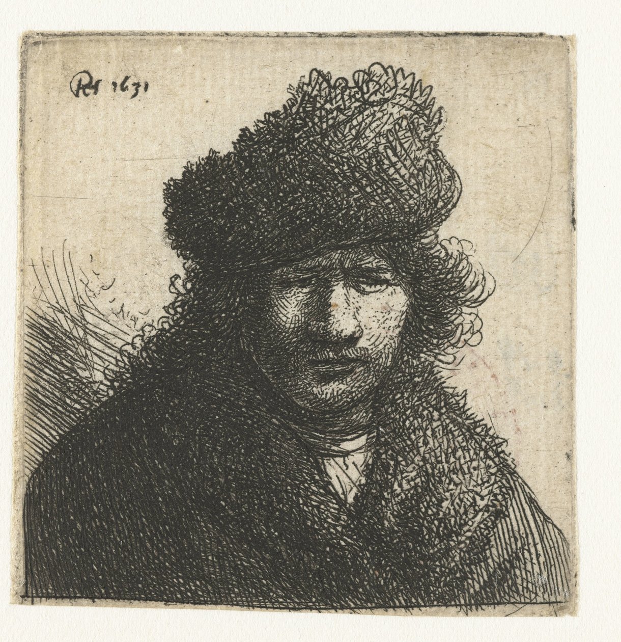 Self-Portrait in a Slant Fur Cap: Bust by Rembrandt van Rijn