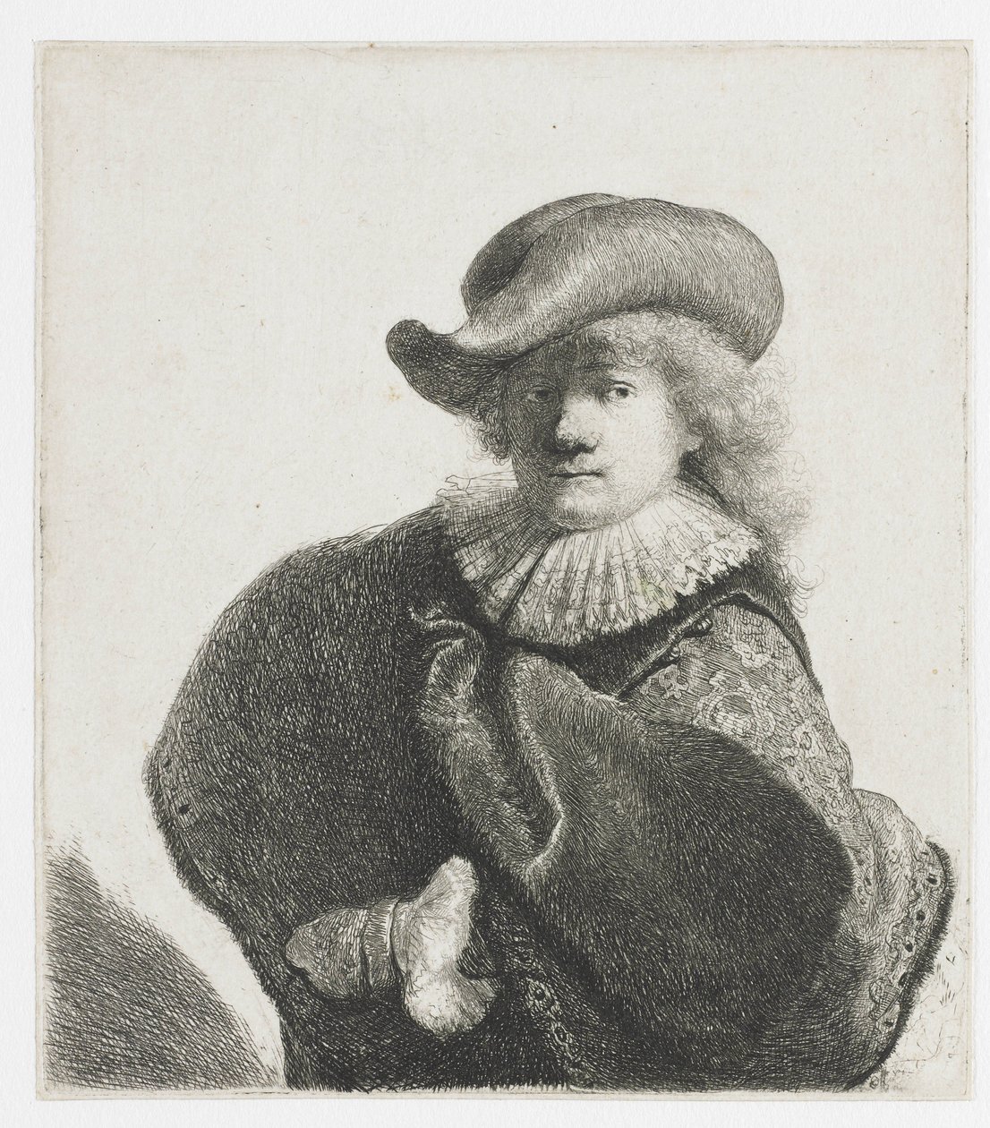 Self-Portrait in a Soft Hat and a Patterned Cloak by Rembrandt van Rijn