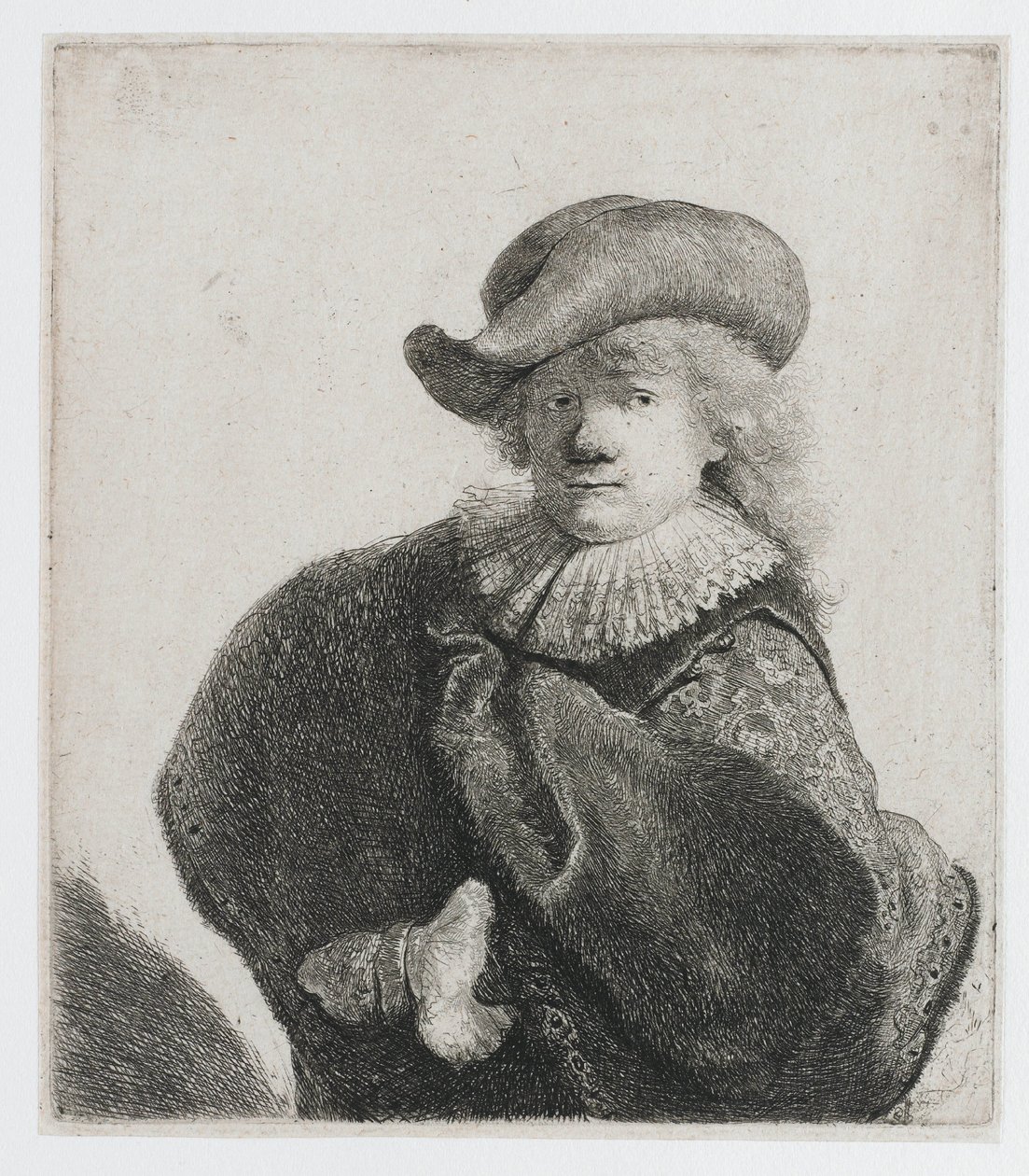 Self-Portrait in a Soft Hat and a Patterned Cloak by Rembrandt van Rijn