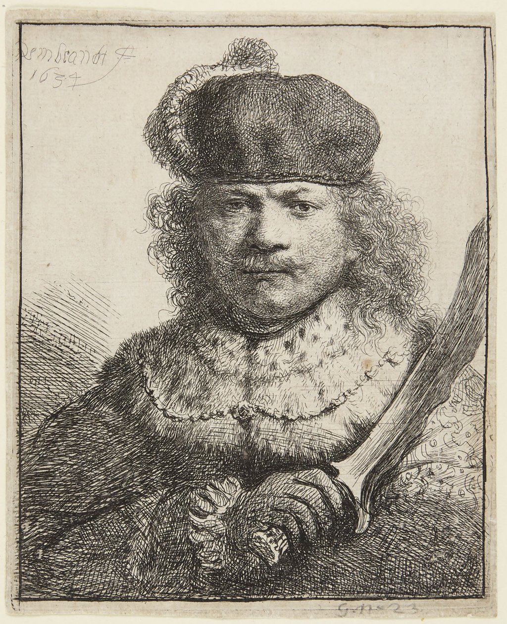 Self-Portrait with Raised Sabre by Rembrandt van Rijn