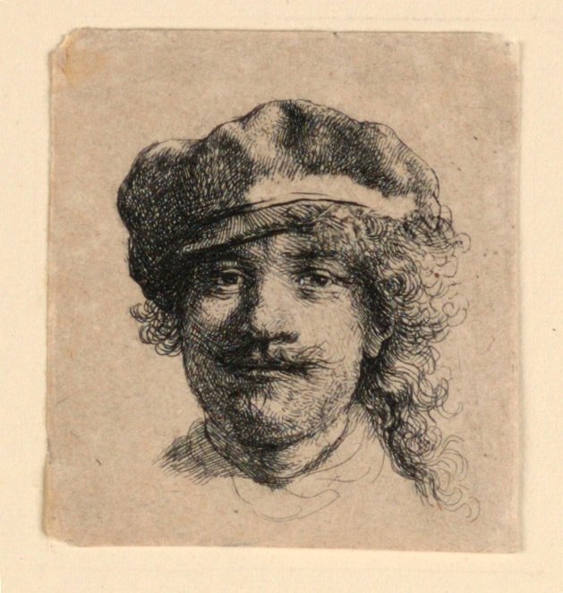 Self Portrait Wearing a Soft Cap: Full Face, Head Only by Rembrandt van Rijn