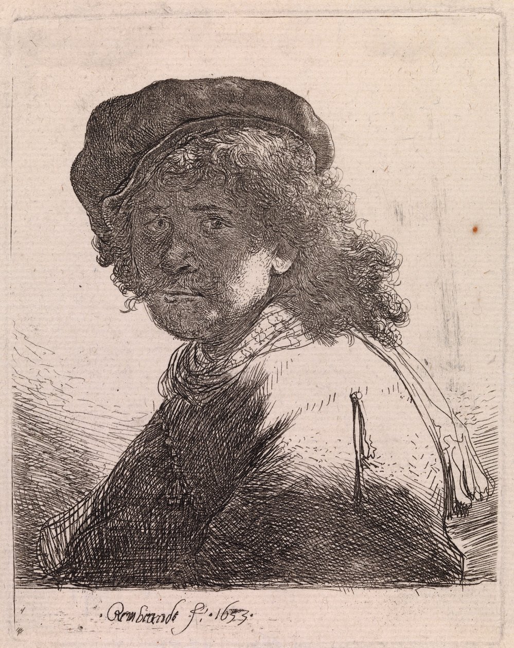 Self Portrait in a Cap and Scarf with the Face Dark by Rembrandt van Rijn