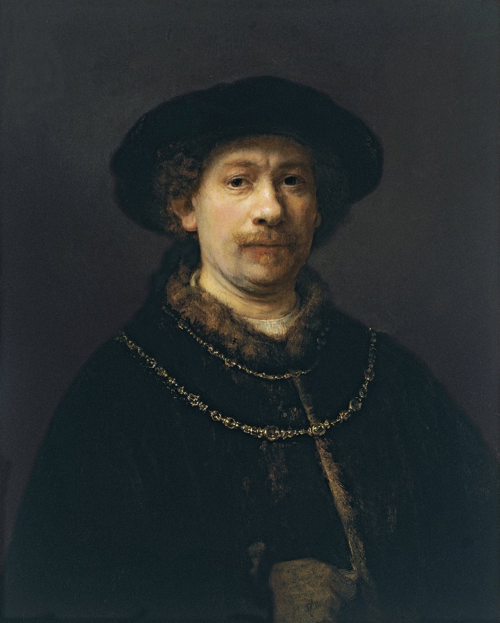 Self Portrait with Beret and Two Gold Chains by Rembrandt van Rijn
