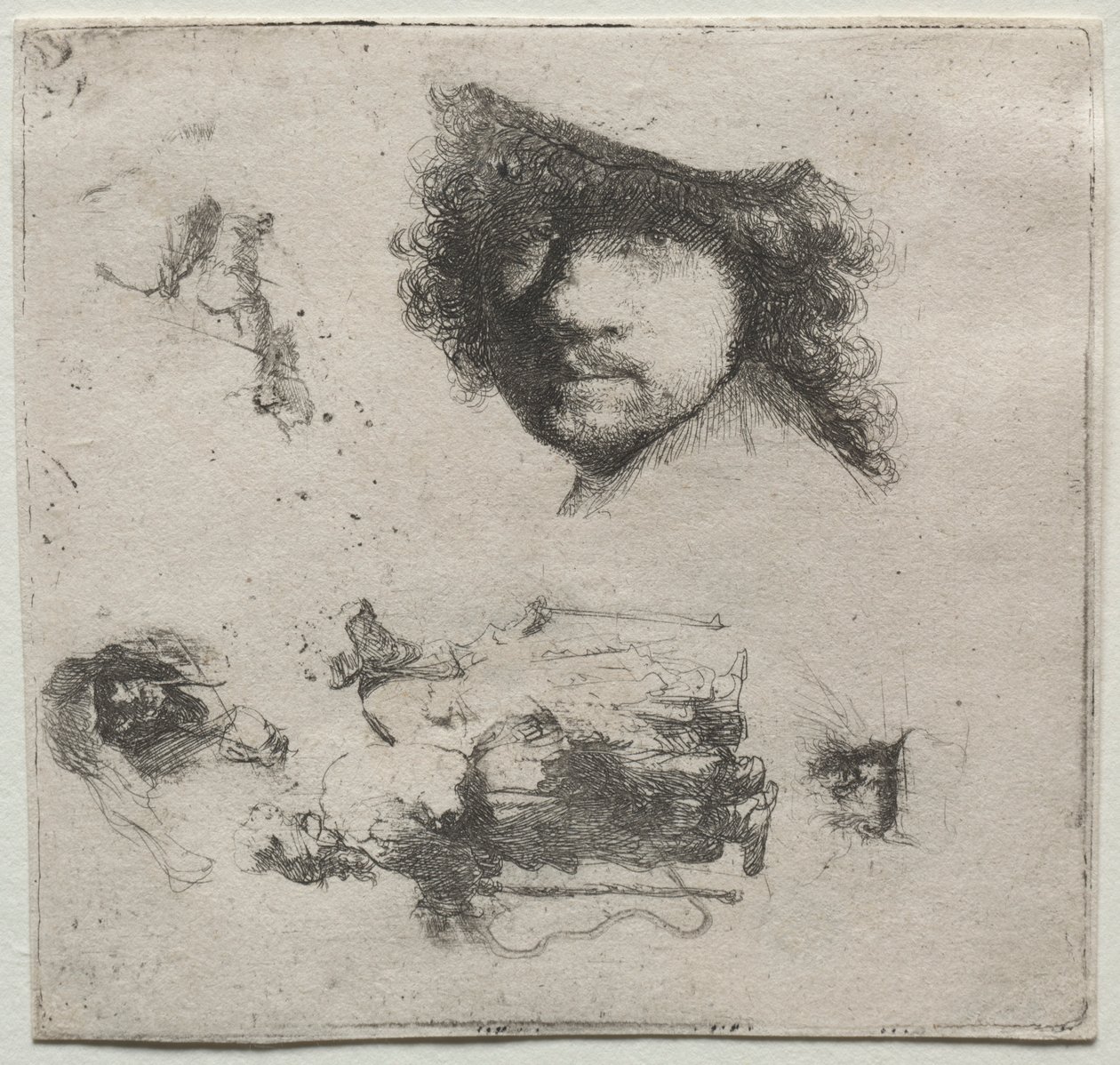 Sheet of Studies: Self-Portrait, a Beggar Couple, etc. by Rembrandt van Rijn