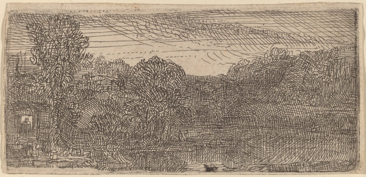 Small Gray Landscape: a House and Trees beside a Pool by Rembrandt van Rijn