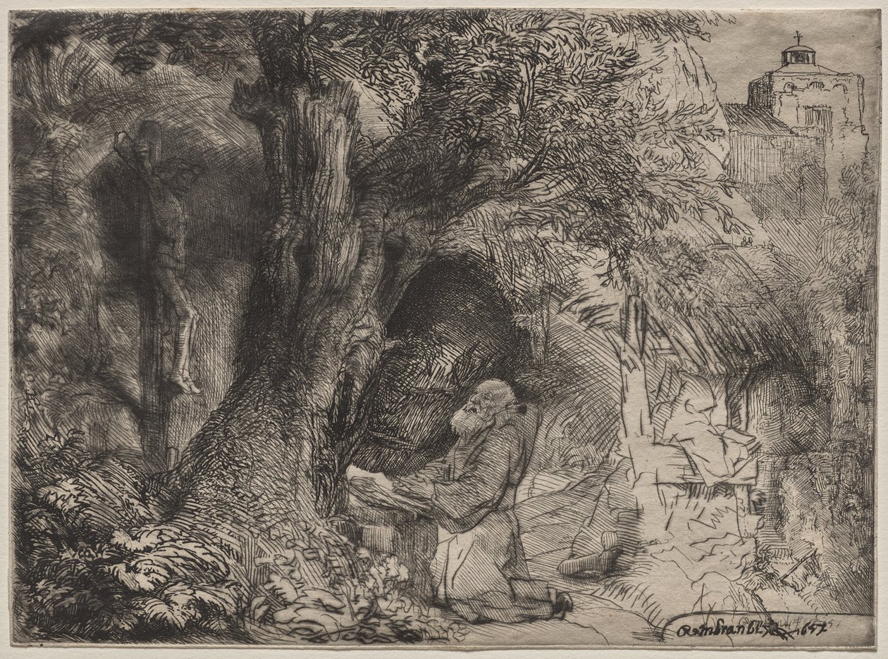 St. Francis Beneath a Tree Praying by Rembrandt van Rijn