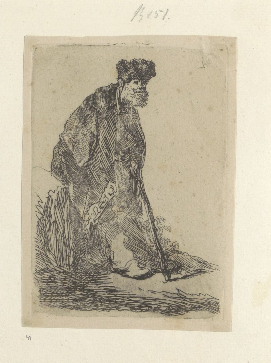Standing Man with a Long Coat and Fur Hat by Rembrandt van Rijn