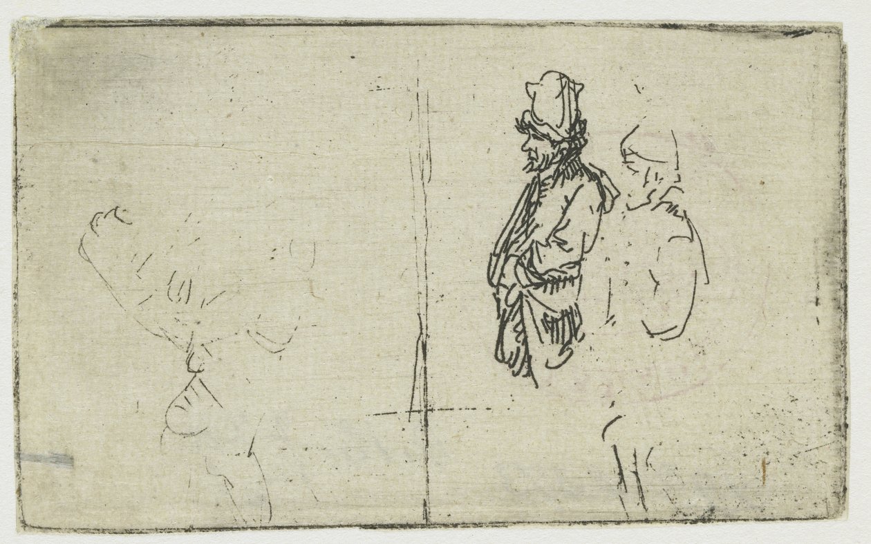 Study Sheet with Two Sketches, One of Two Farmers by Rembrandt van Rijn