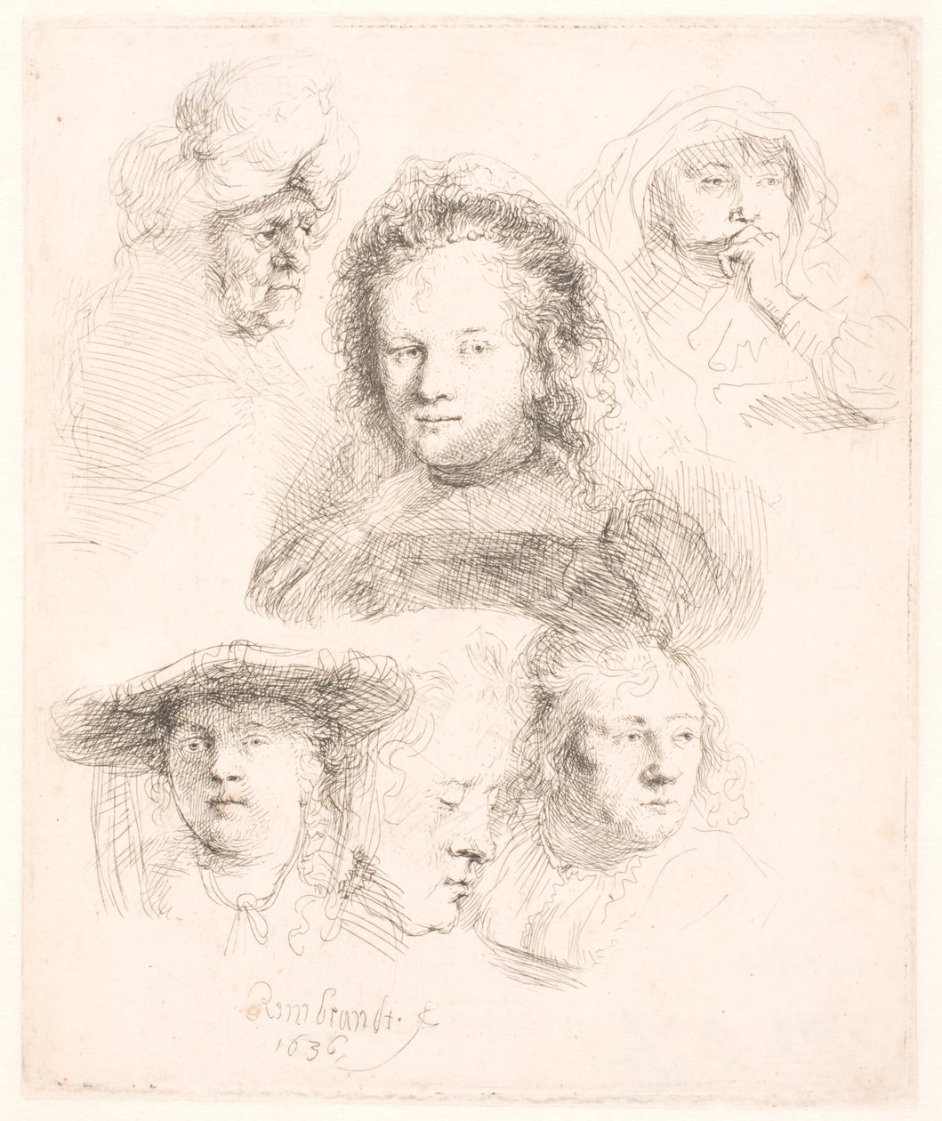 Studies of Head of Saskia and Others by Rembrandt van Rijn