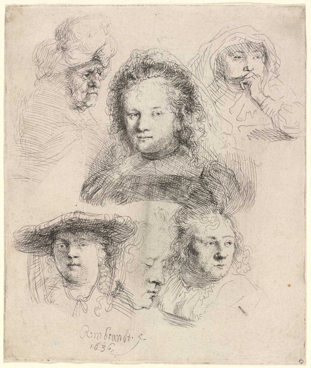 Studies of the Head of Saskia and Others by Rembrandt van Rijn