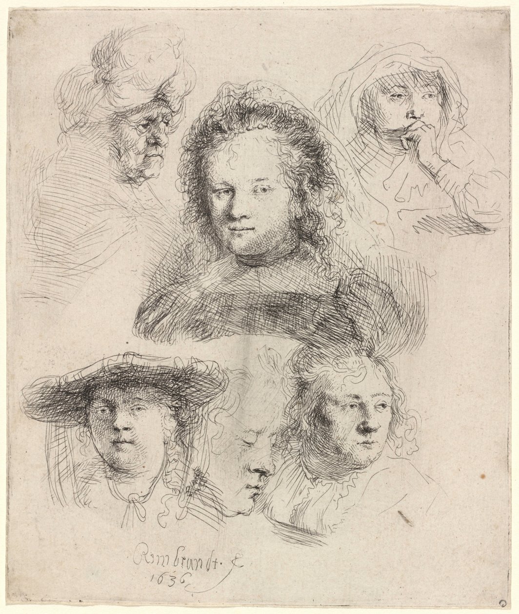 Studies of the Head of Saskia and Others by Rembrandt van Rijn