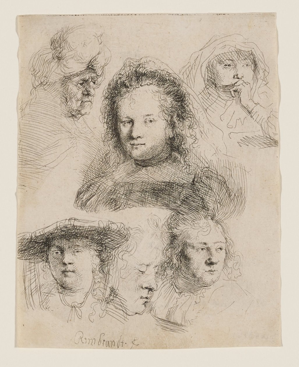 Studies of the Head of Saskia and Others by Rembrandt van Rijn
