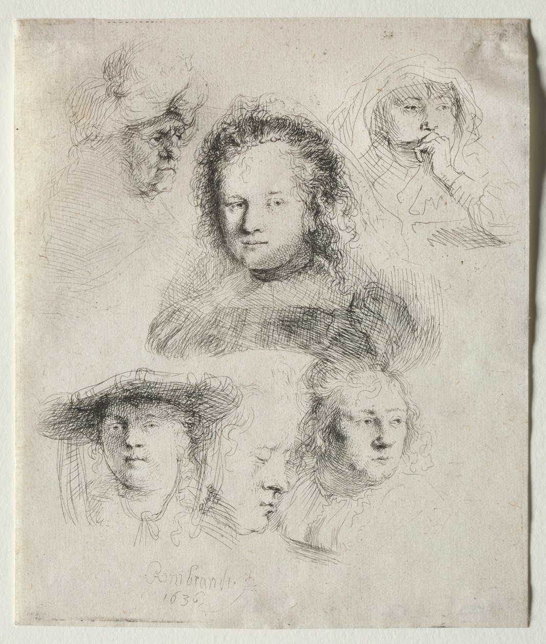 Studies of the Head of Saskia and Others, 1636 by Rembrandt van Rijn
