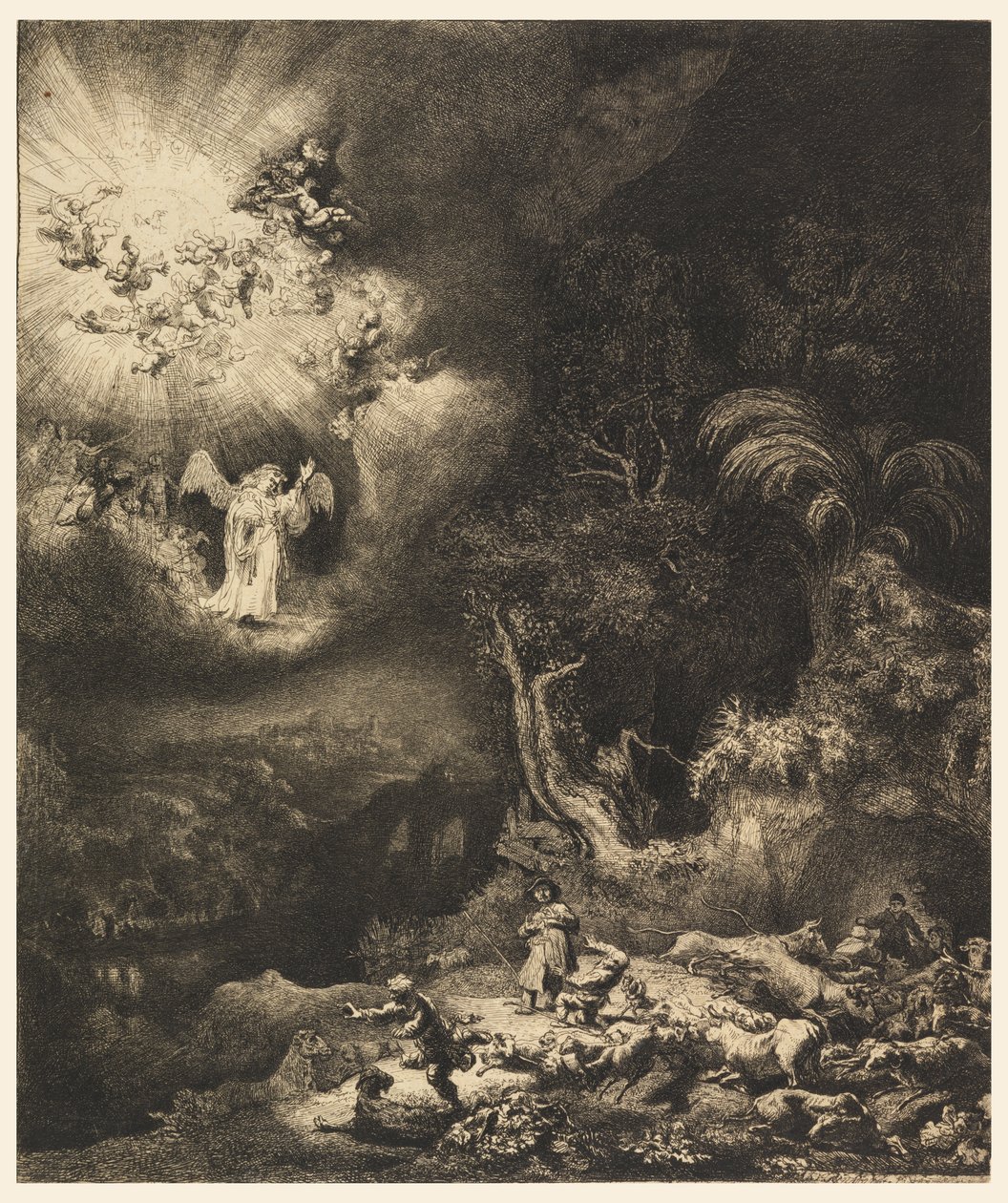The Angel Appearing to the Shepherds by Rembrandt van Rijn
