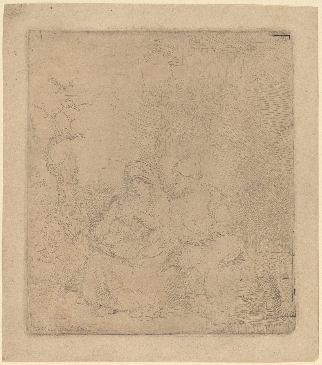 The Rest on the Flight: Lightly Etched by Rembrandt van Rijn