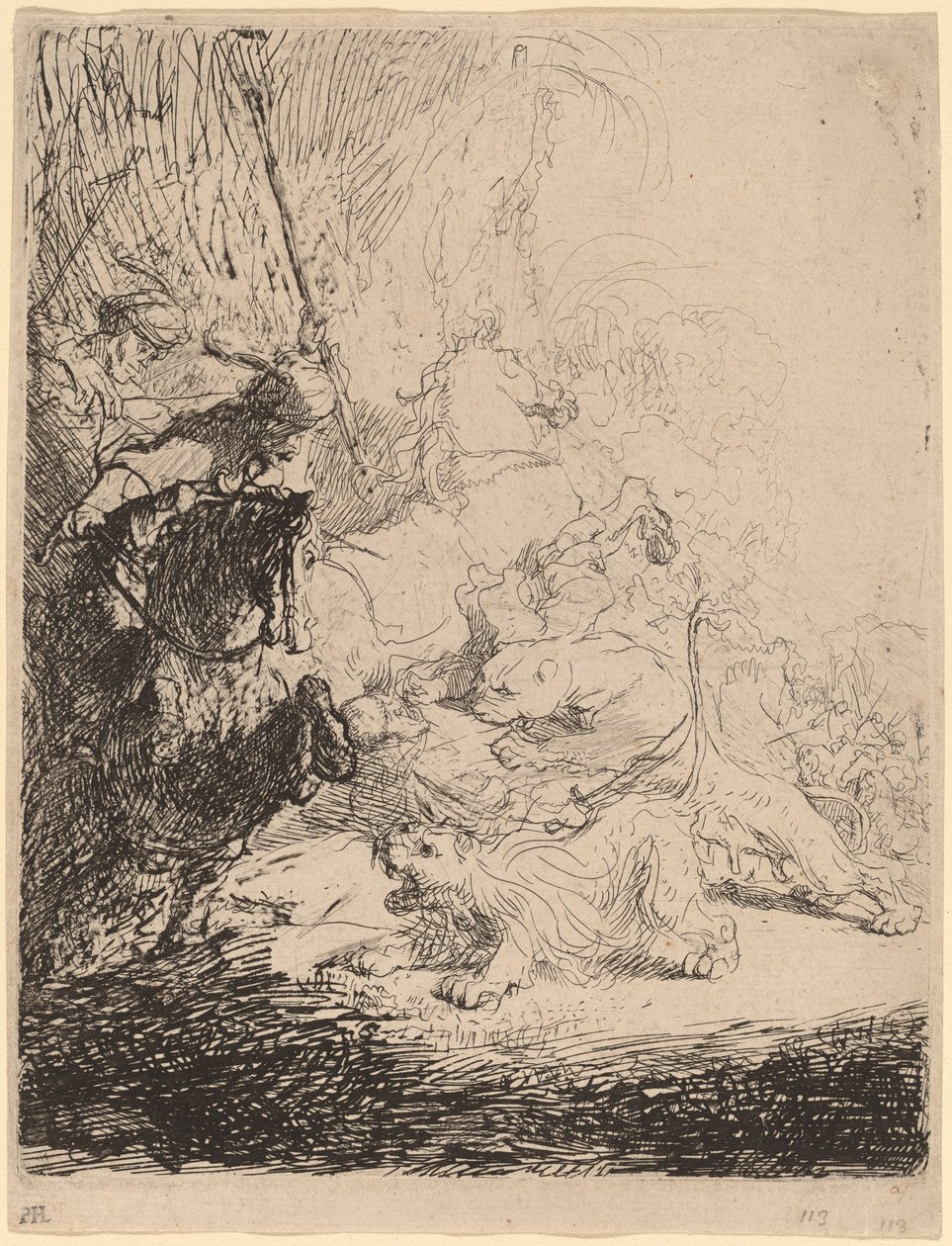 The Small Lion Hunt (with Two Lions) by Rembrandt van Rijn