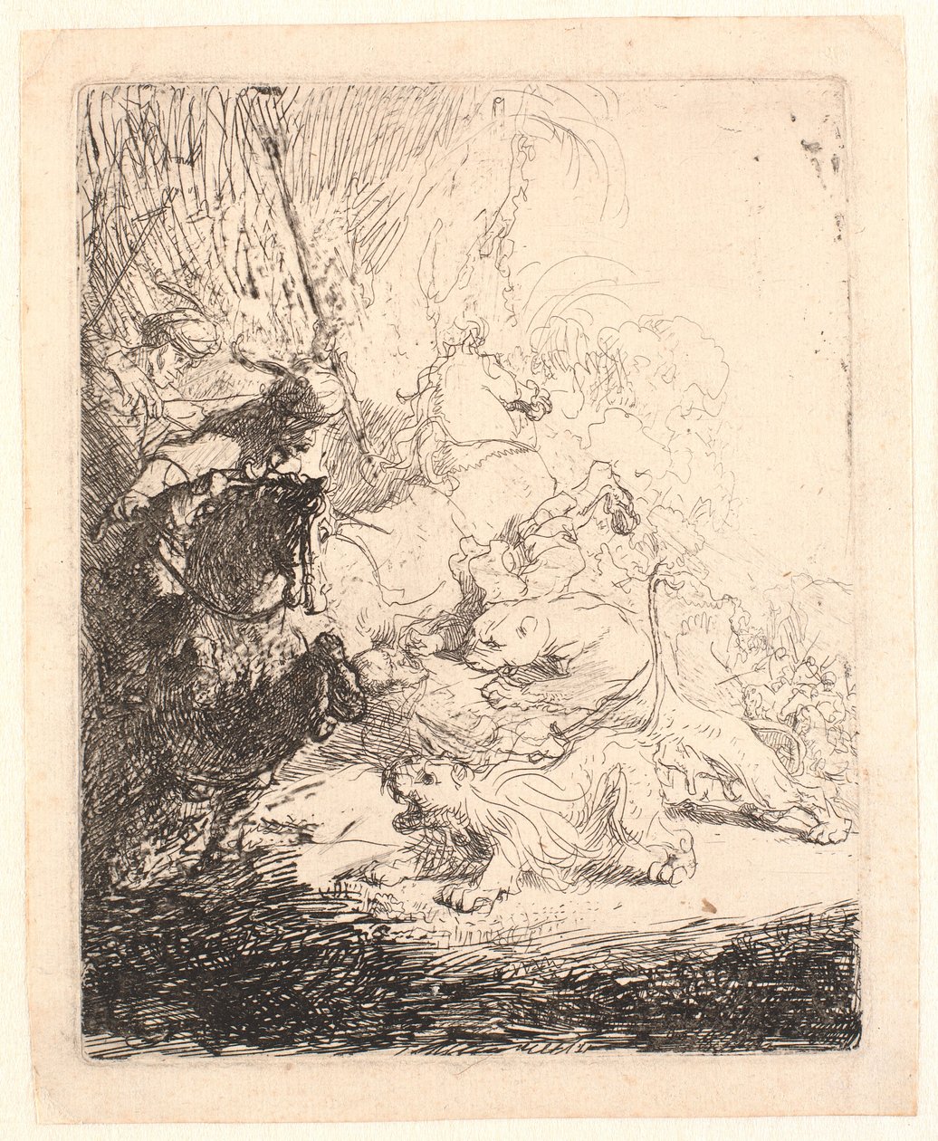 The Small Lion Hunt (with two Lions) by Rembrandt van Rijn