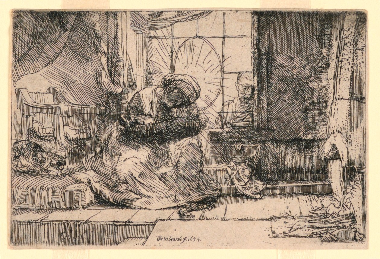 The Virgin and Child with the Cat and Joseph at the Window by Rembrandt van Rijn