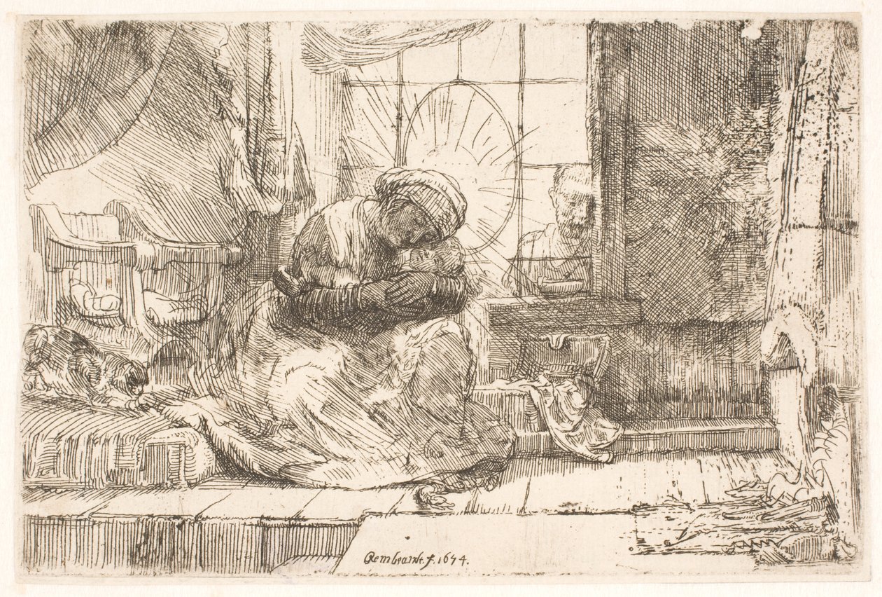 The Virgin and the Child with the Cat and Joseph at the Window by Rembrandt van Rijn